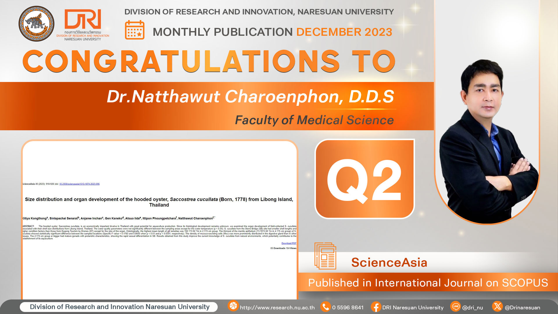 Congratulations to Dr.Natthawut Charoenphon, D.D.S Published in International Journal on SCOPUS