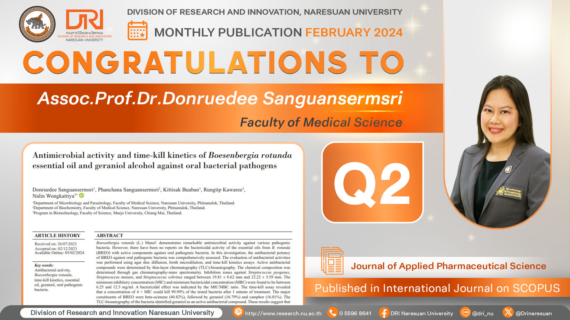 Congratulations to Assoc.Prof.Dr.Donruedee Sanguansermsri