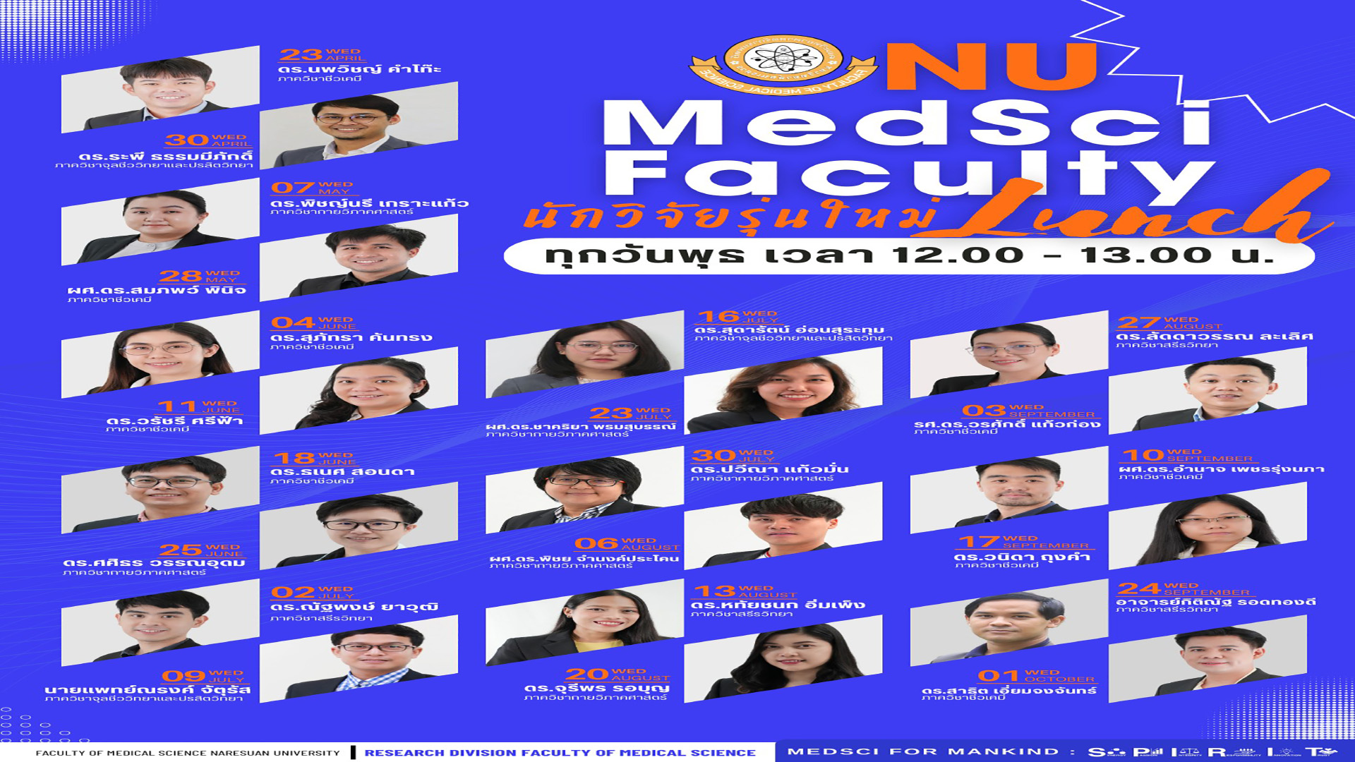 หน่วยวิจัย คณะวิทยาศาสตร์การแพทย์ ขอเชิญชวนเข้าร่วมกิจกรรม “MedSci Faculty Lunch