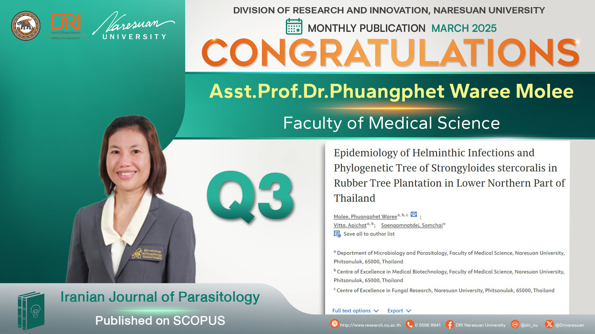 Congratulations to Asst.Prof.Dr.Phuangphet Waree Molee Published in International Journal on SCOPUS