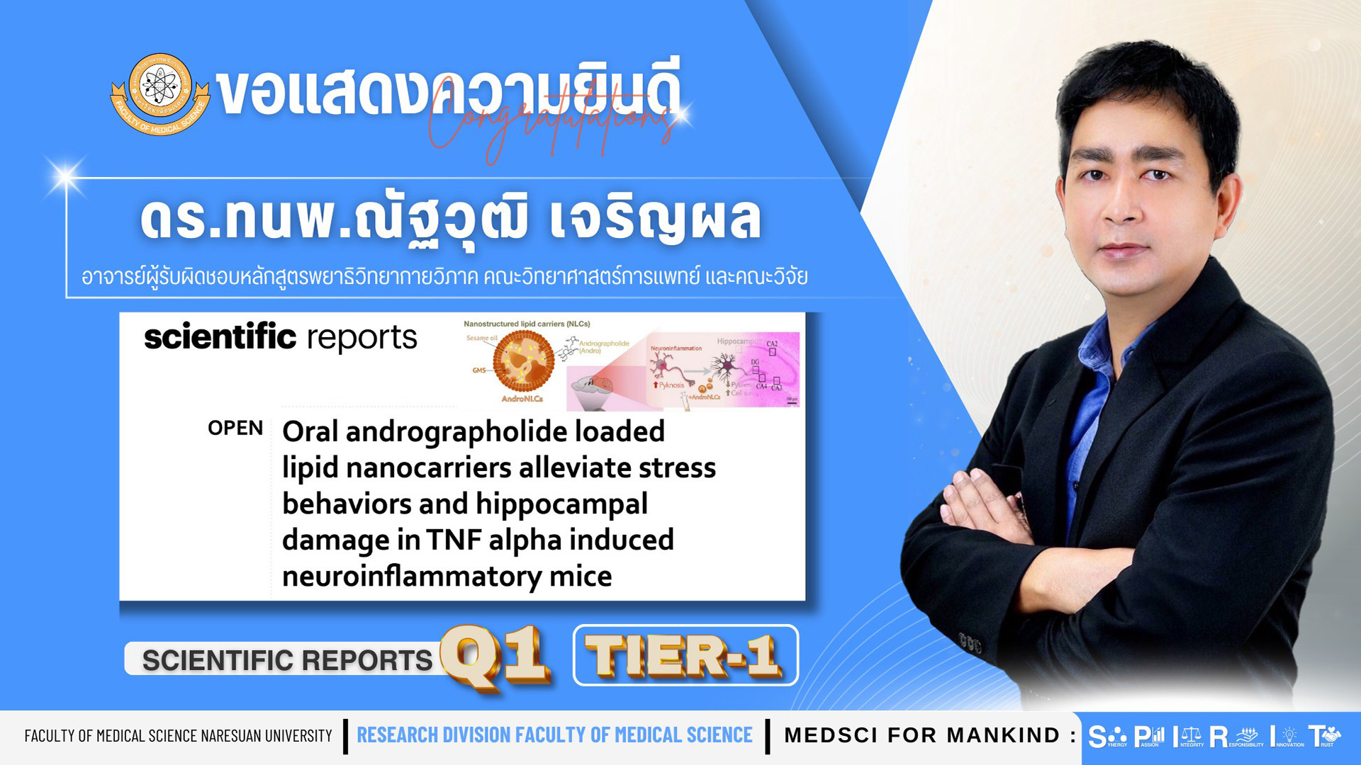 คณะวิทยาศาสตร์การแพทย์ ขอแสดงความยินดีกับดร.ทนพ.ณัฐวุฒิ เจริญผล